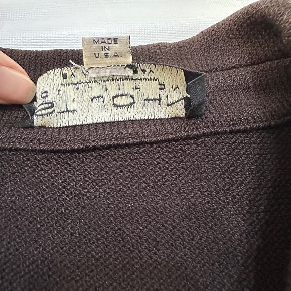 St. John Collection Brown Knit Suit Set Sz 14/12 Gold Buttons Mended Flaws Vtg - Picture 5 of 16